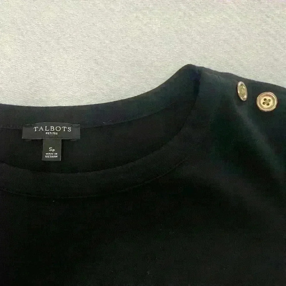 Black Talbots Tshirt style dress. Size Small Petit Gold accent buttons - Picture 2 of 4